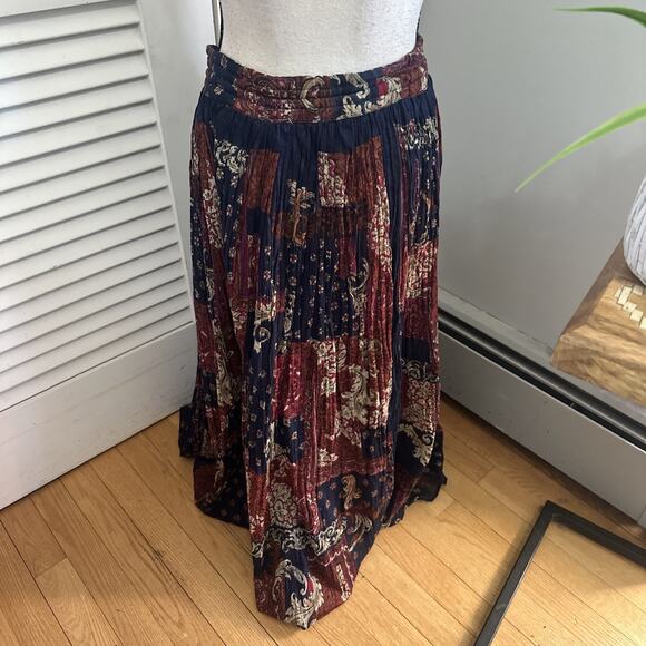 Vintage Short Circuit Skirt Free Size Navy Boho Print Gauzy Festival 90s Peasant - Picture 3 of 7